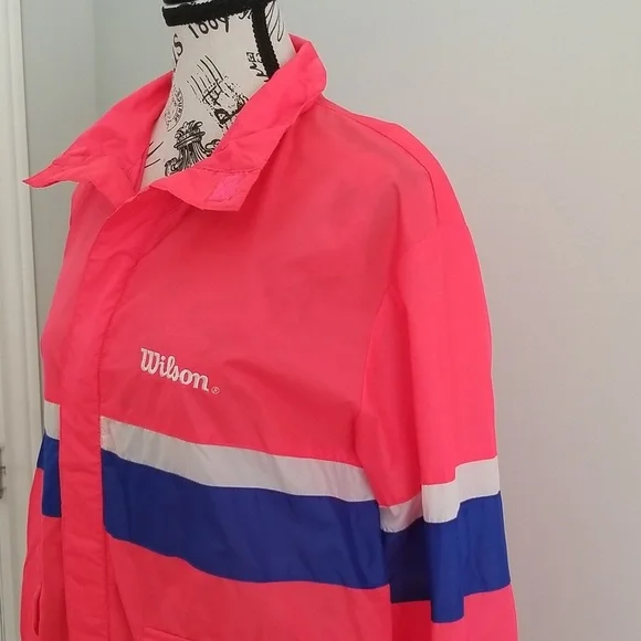 Vintage 90s Wilson Neon Pink Windbreaker | Retro Sport Colorblock Jacket Small - Picture 4 of 5